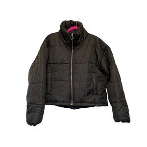 Celebrity Pink Womens Black Puffer Jacket L/XL With Zip Front & High Collar